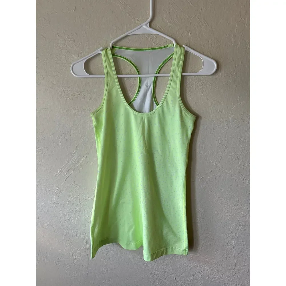 Lululemon Lime Green Racerback Tank with Lavender Dots